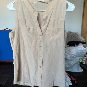 Max Studio Beige Button Down Sleeveless Shirt